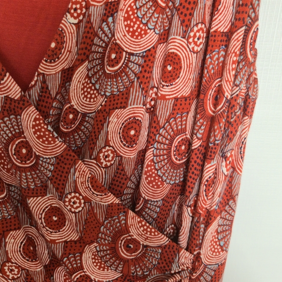 MAEVE (Anthropologie) Yvette Ruched Dress Women Geometric Design Rust Sz Large - Picture 5 of 13